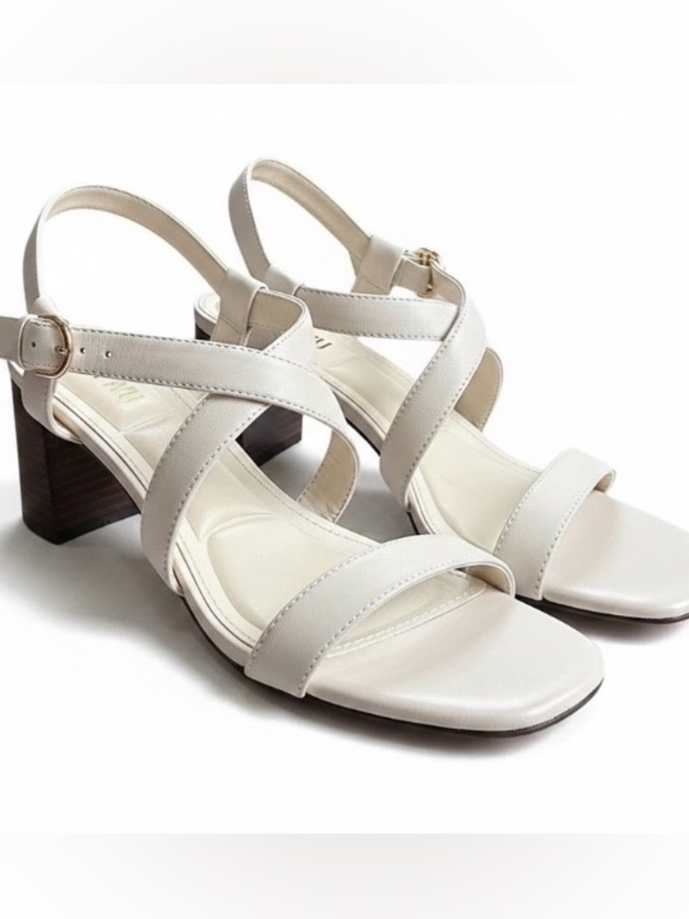 Jason Wu Leather Sandals Cream Color Heeled Sandals Block Heel Strappy Sandals